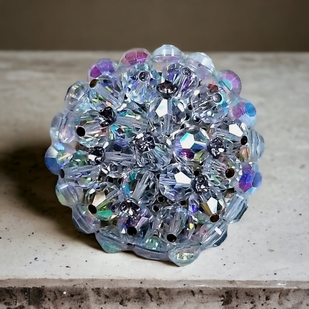 Vintage 1950s Mid Century Aurora Borealis Crystal Cluster Brooch Pin - Picture 5 of 12